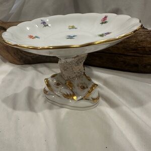 Herend Porcelain Dolphin Compote Dish with Gold Accents
